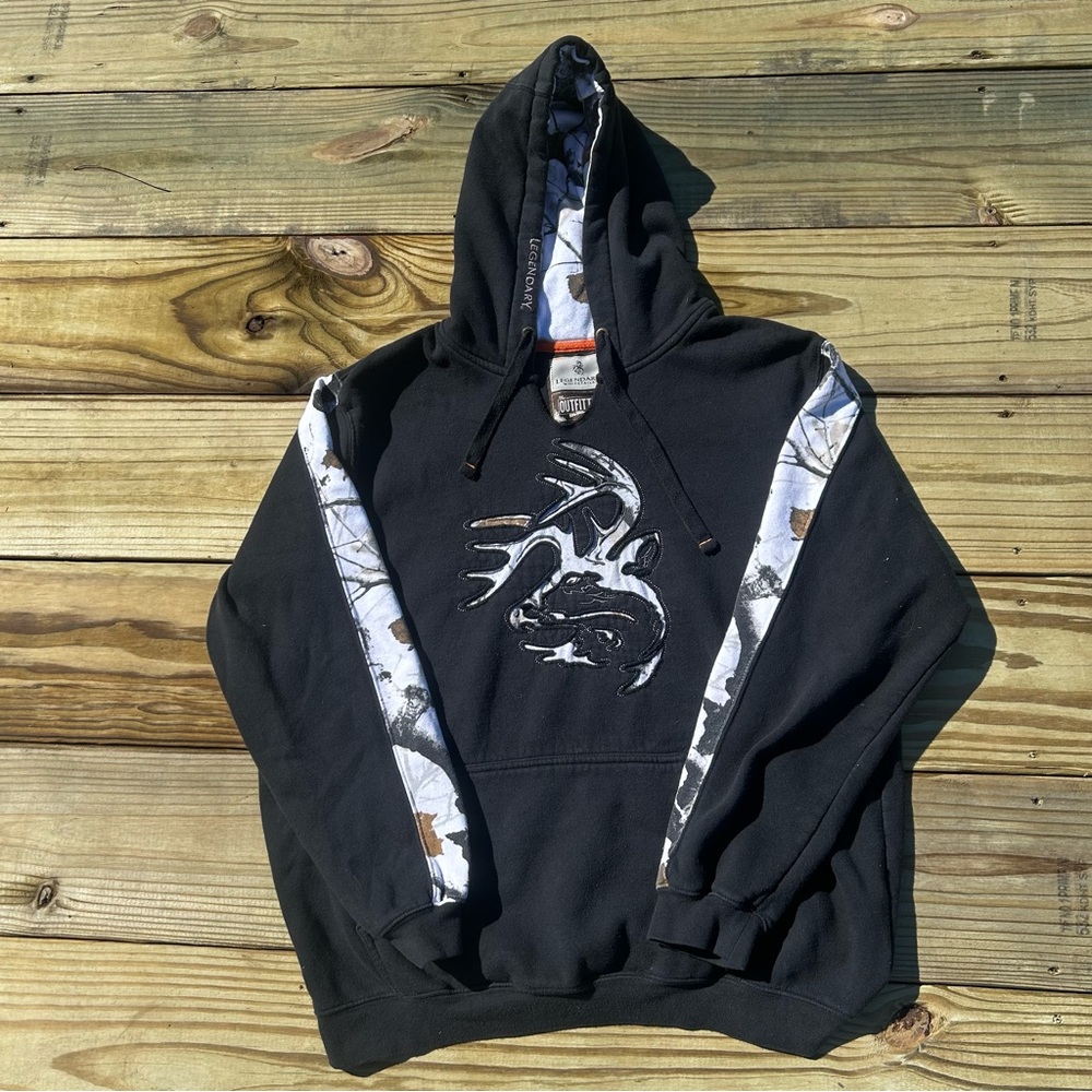 Legendary Whitetails Black Hoodie with Camouflage Details